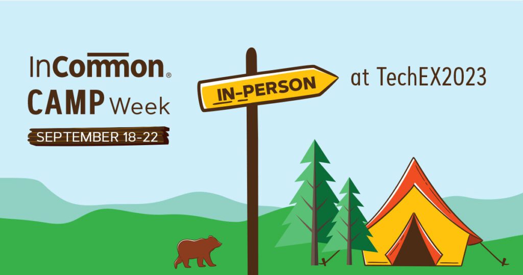InCommon CAMP week graphic with a bear and tent