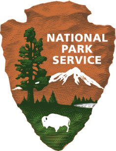 National Park Service logo with a bison, sequoia tree, and mountain in the distance.