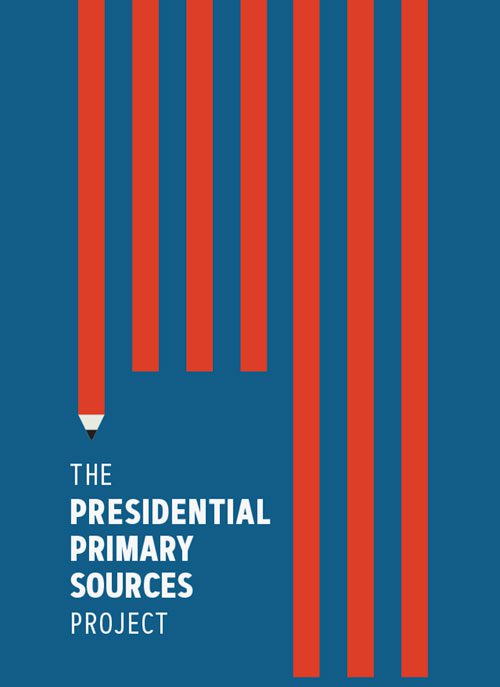 The presidential primary sources project representing an American flag with vertical red pencil stripes on a blue background.
