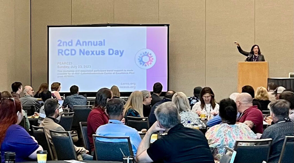 Presenter speaking in front of a group of professionals at RCD Nexus Day.
