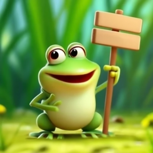 Graphic image of a frog holding a sign.