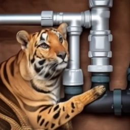 Graphic image of a tiger holding a pipe.