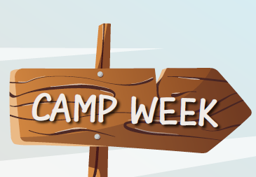 Graphic of a camp week wooden sign.