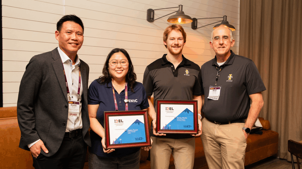 Stella Kwon and Reilly Wolfe receive their I2EL scholarships